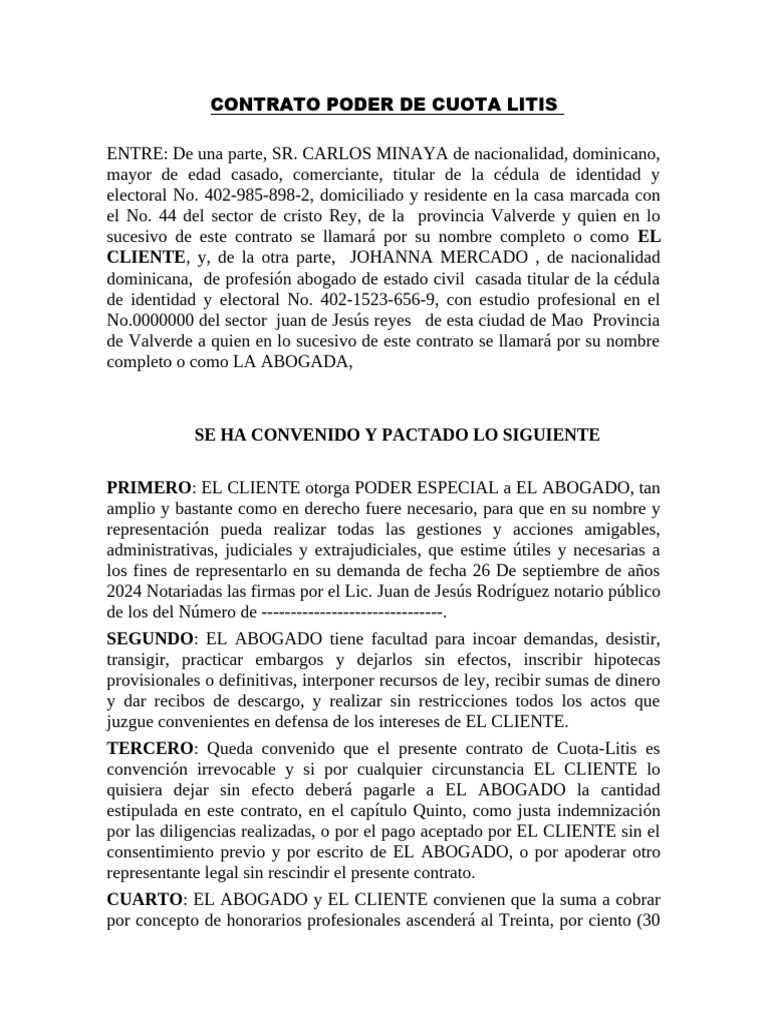 Poder de Cuota Litis | PDF | Abogado
