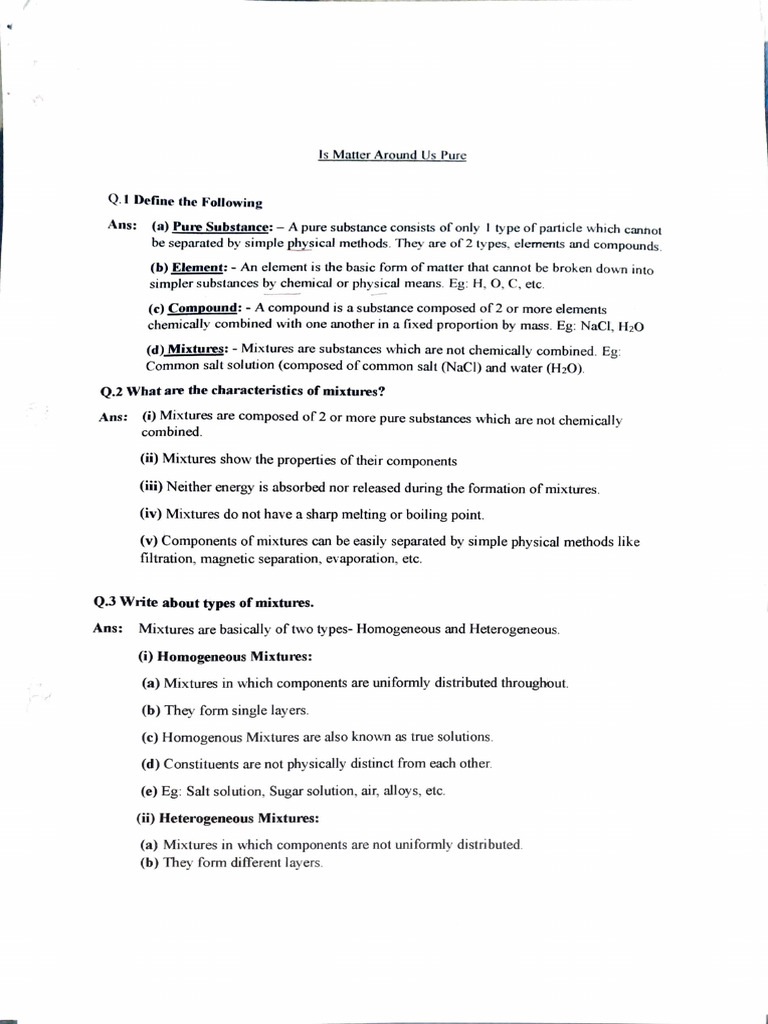 Is Matter Around Us Pure - Updated Notes | PDF