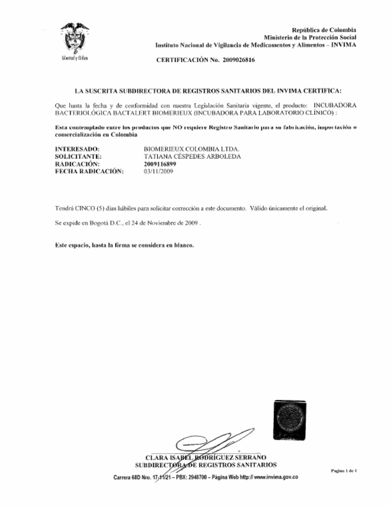 Invima incubadora biomerieux bactalert 3d pdf