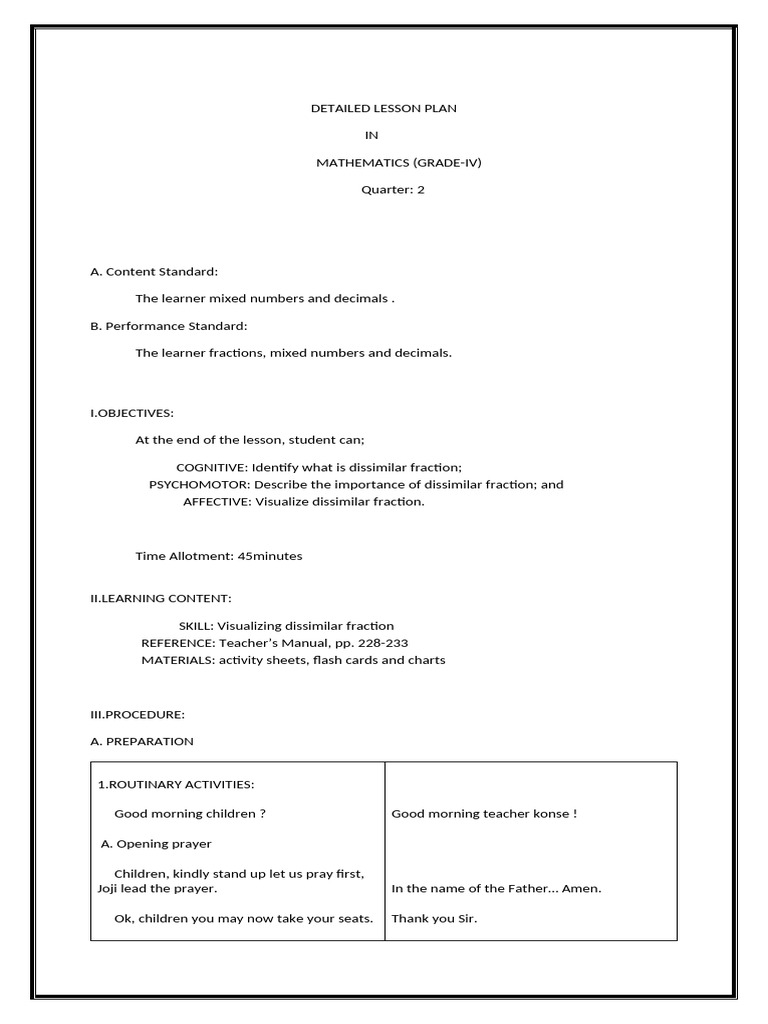 Mathematics Lesson Plan Math | PDF