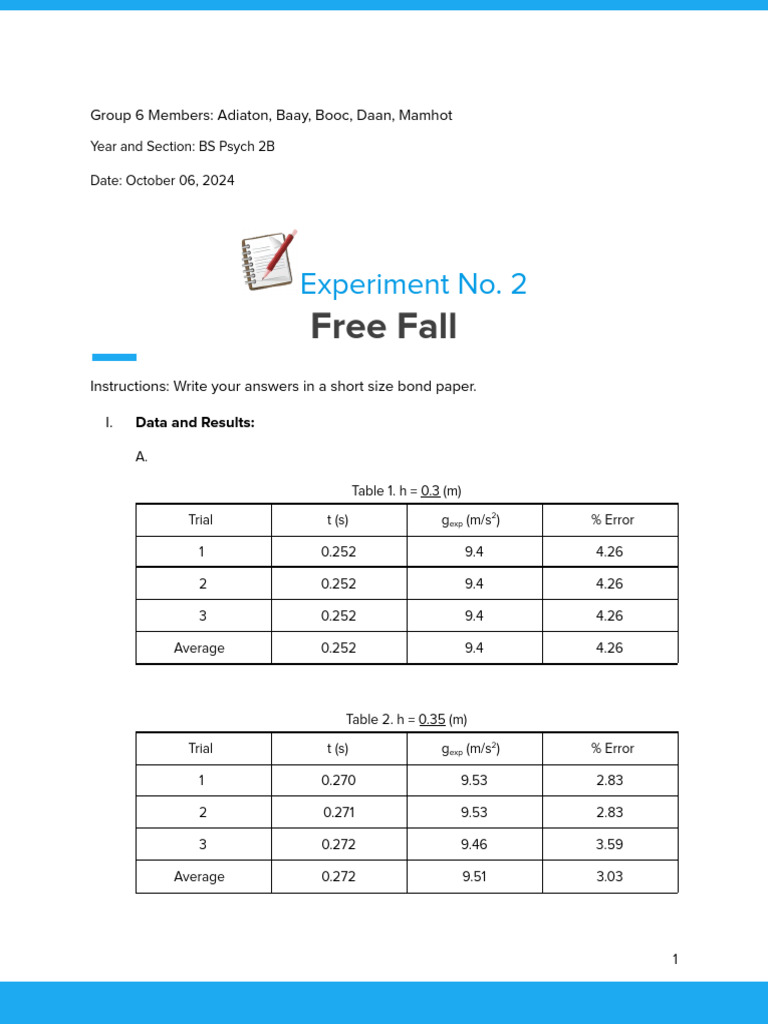 Group 6 - Gen Phys Lab Experiment No. 2.1-Lab Worksheet | PDF ...