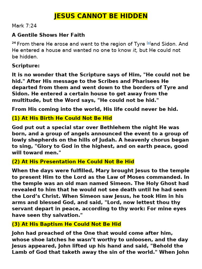 Jesus Cannot Be Hidden | PDF