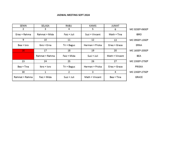 Jadwal Meeting Sep 2024 Pdf