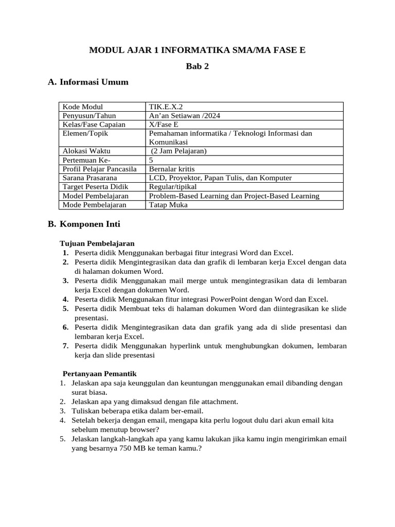 Modul Ajar Informatika Kelas X Fase E | PDF | Seni