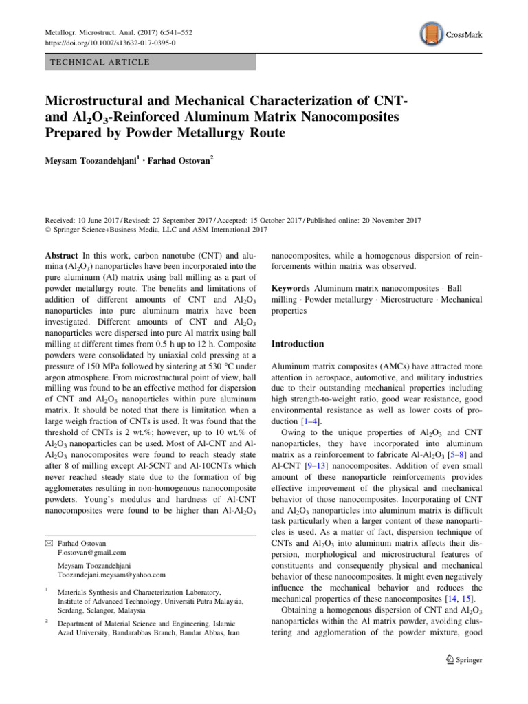 Microstructural and Mechanical Characterization of CNT-and Al O ...
