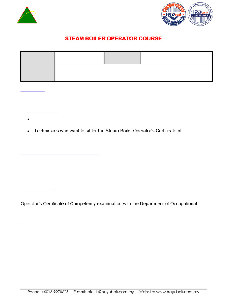 Steam Boiler Operator Course BLS | PDF