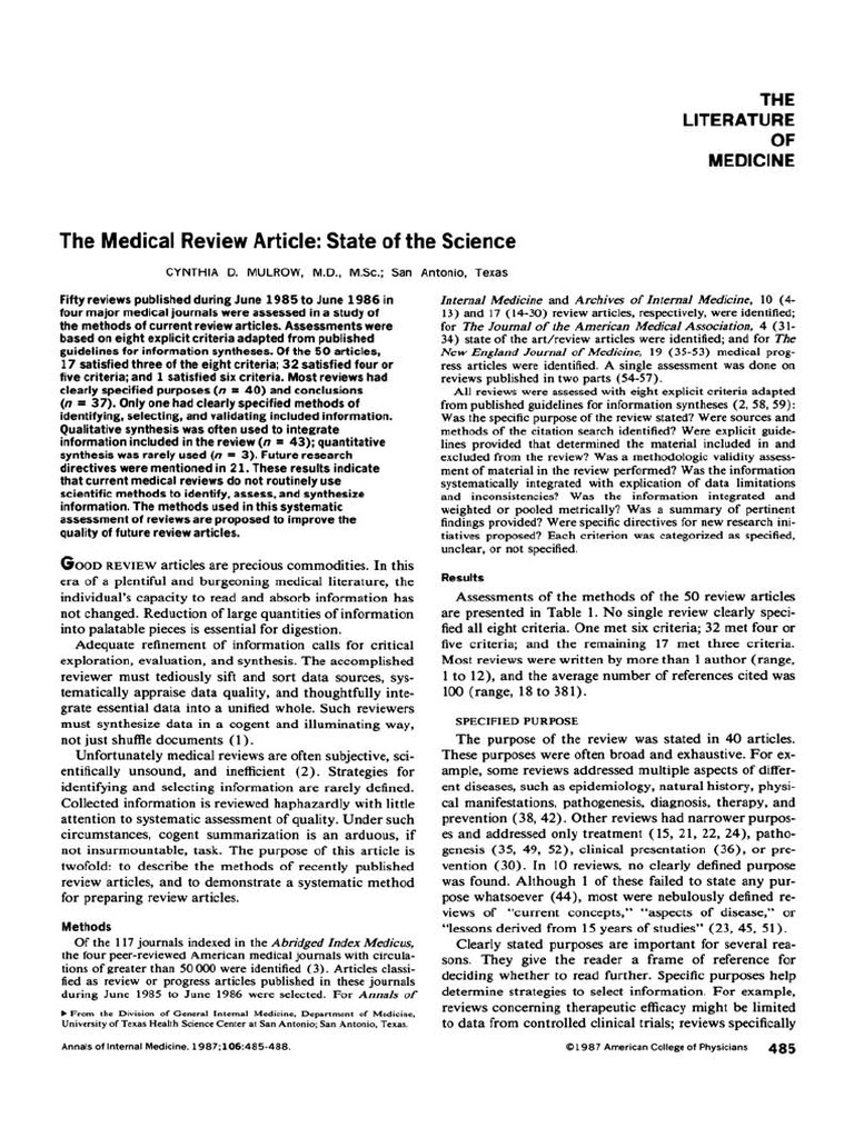 The Medical Review Article: State of The Science | PDF