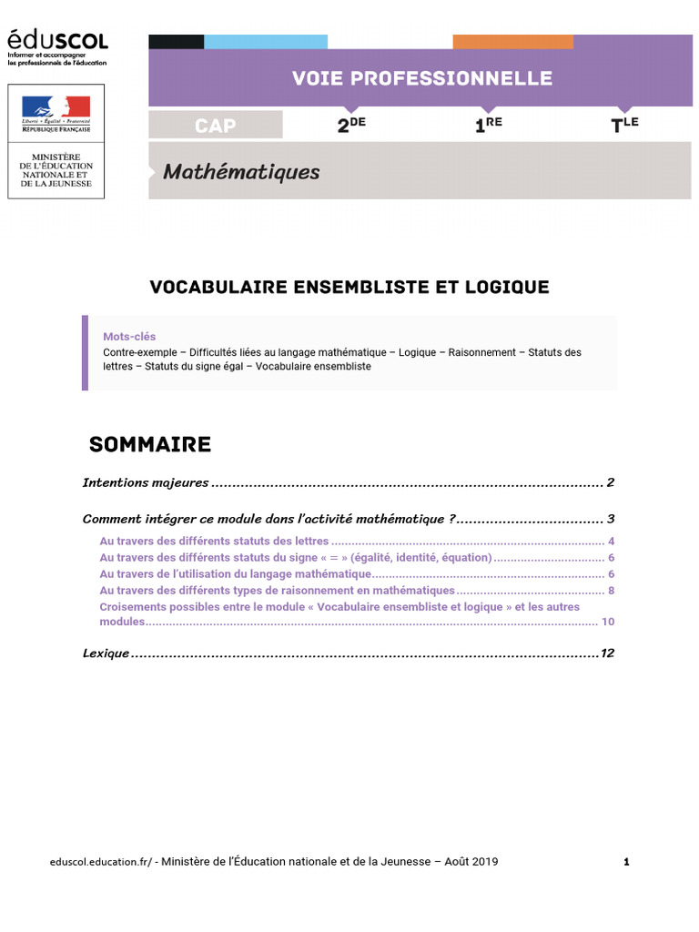 RA19 Lycee P 2 MATH Vocabulaire-Embliste-Logique 1171059 | PDF