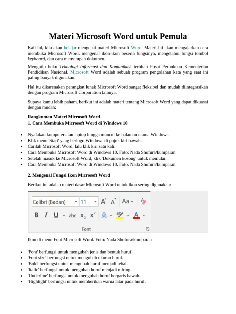 Materi Microsoft Word Untuk Pemula Pdf