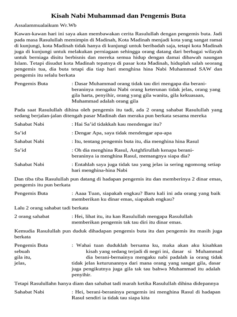 Kisah Nabi Muhammad Dan Pengemis Buta | PDF