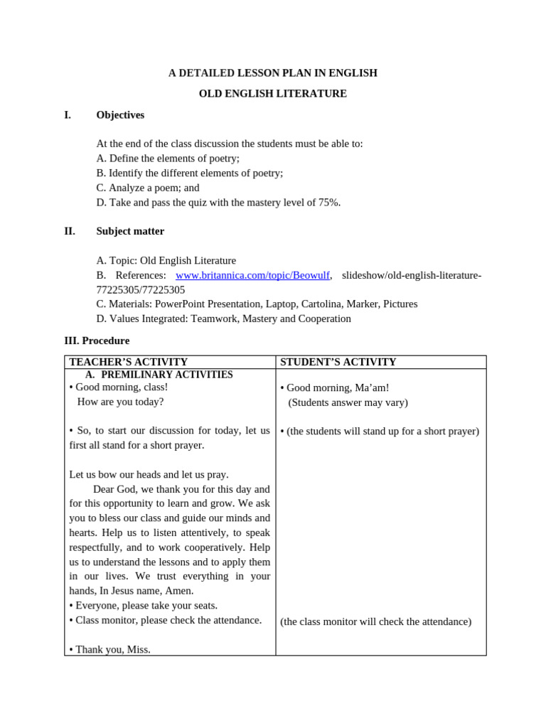 A Detailed Lesson Plan in English | PDF