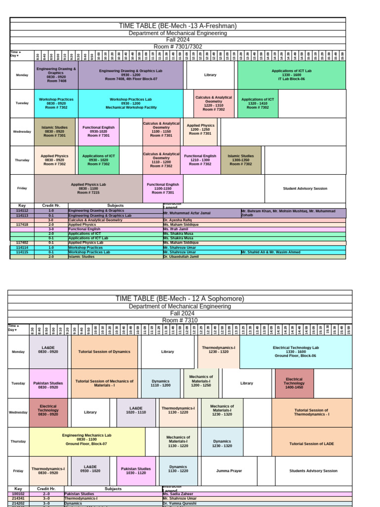 TimeTable Fall 2024 - Latest | PDF