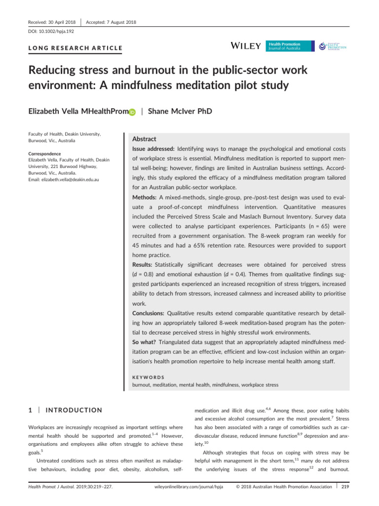 Reducing Stress and Burnout in | PDF | Occupational Burnout | Mindfulness