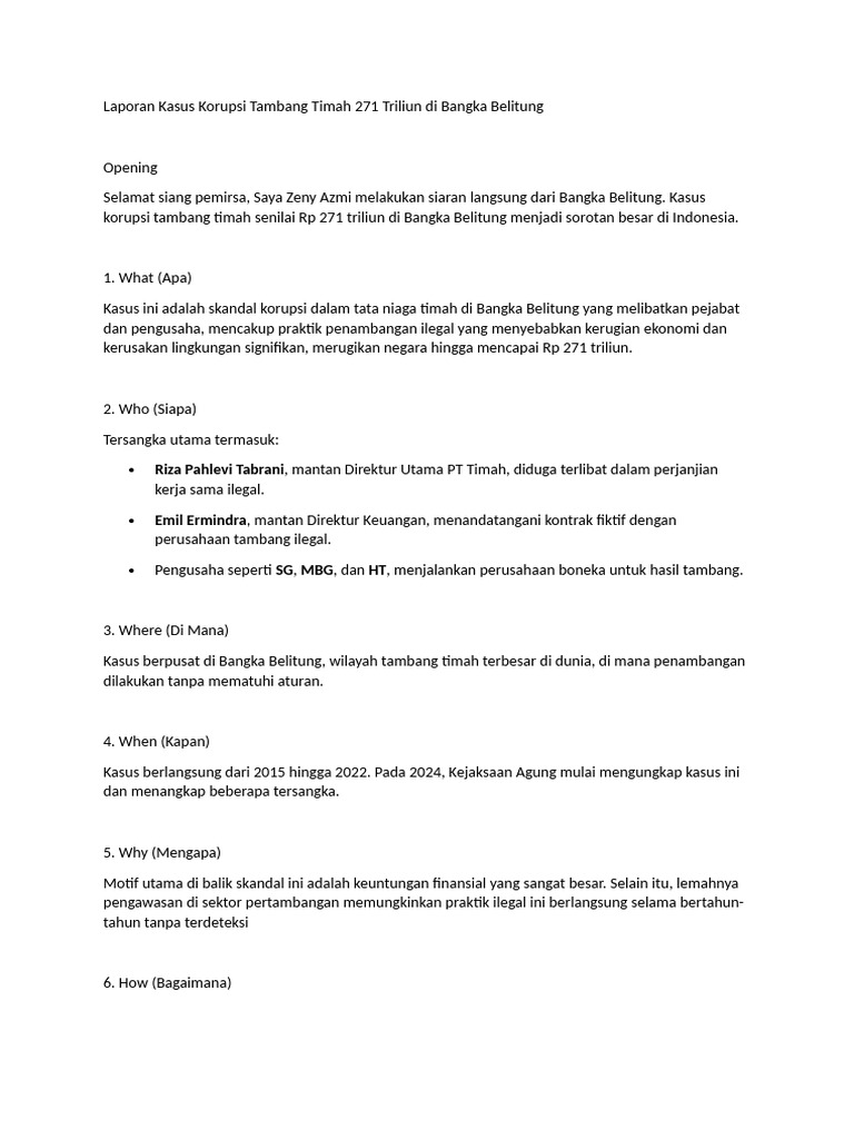 Laporan Kasus Korupsi Tambang Timah 271 T Pdf