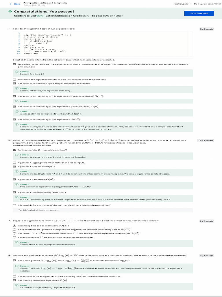 Asymptotic Notation and Complexity 2 Coursera | PDF