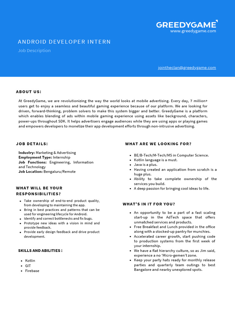 Android Developer Intern | PDF
