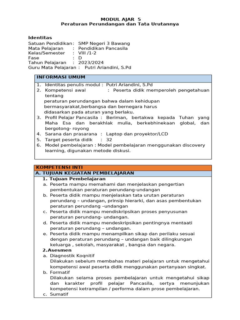 Ma 5 Peraturan Perundang Undangan Dan Tata Urutannya Pdf