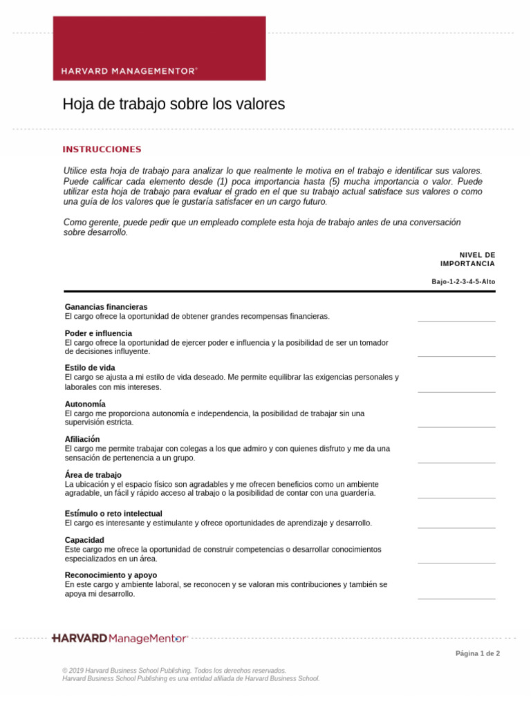 Values Worksheet | PDF
