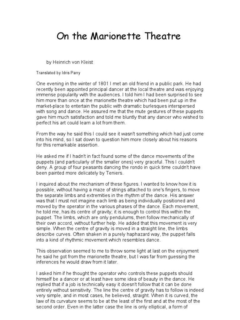 Heinrich Von Kleist On The Theatre PDF
