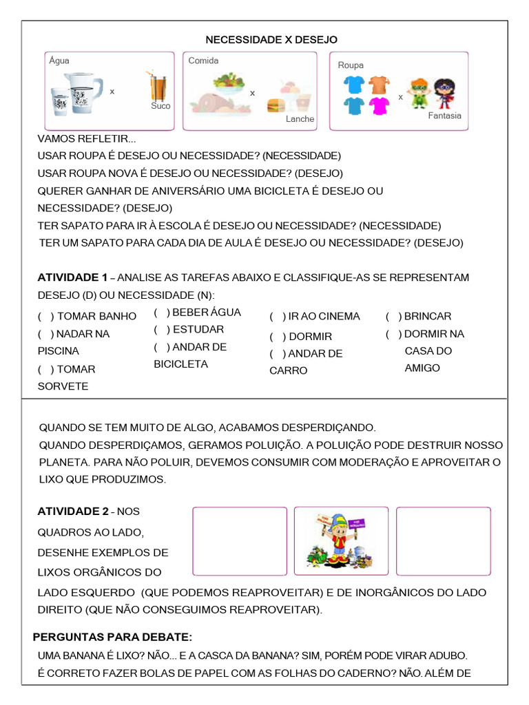 2º e 3º ANOS - NECESSIDADE X DESEJO | PDF