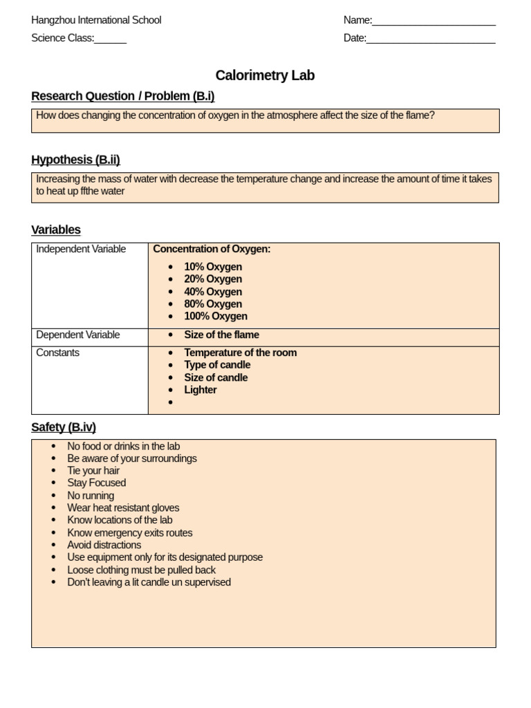 Digital Lab Report Template For Critera B Formative Energy Lab Design | PDF