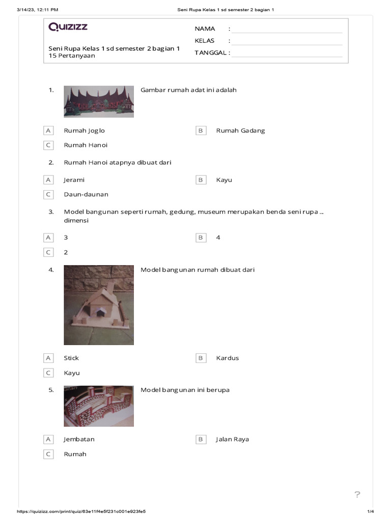 Seni Rupa Kelas 1 SD Semester 2 Bagian 1 | PDF