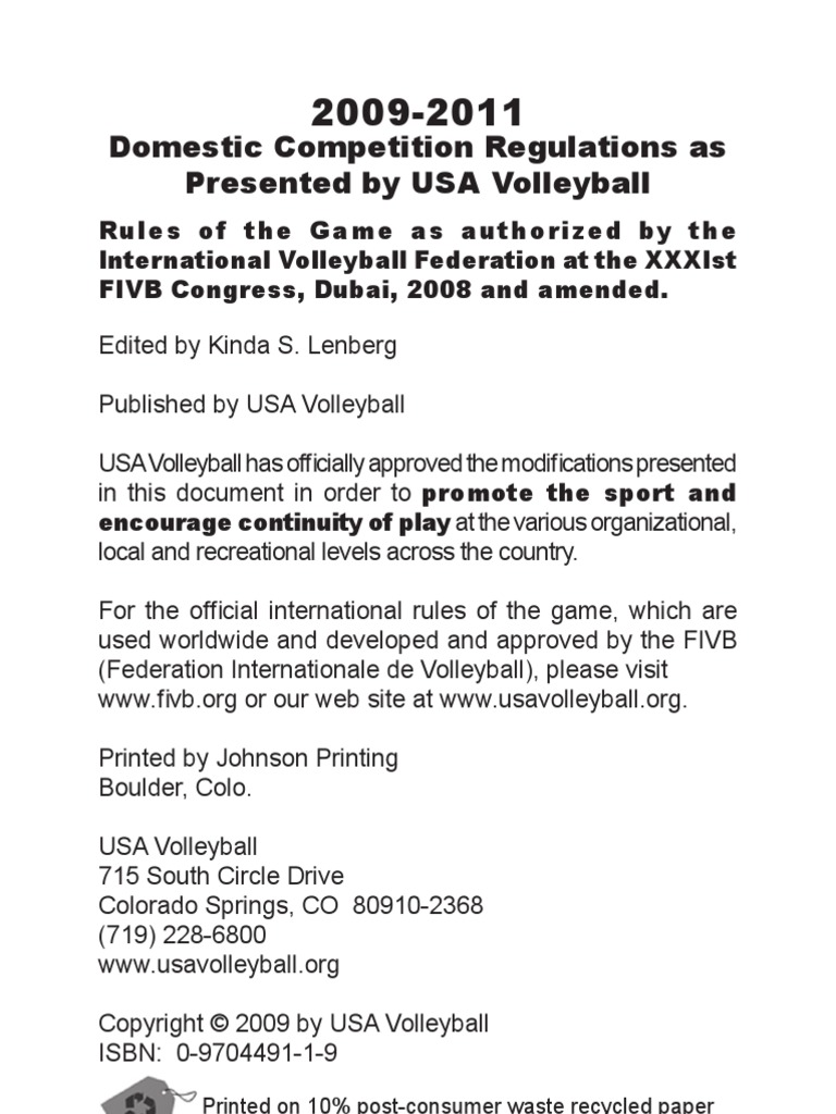 Usa Volleyball Indoor Rules Final PDF Volleyball Sports