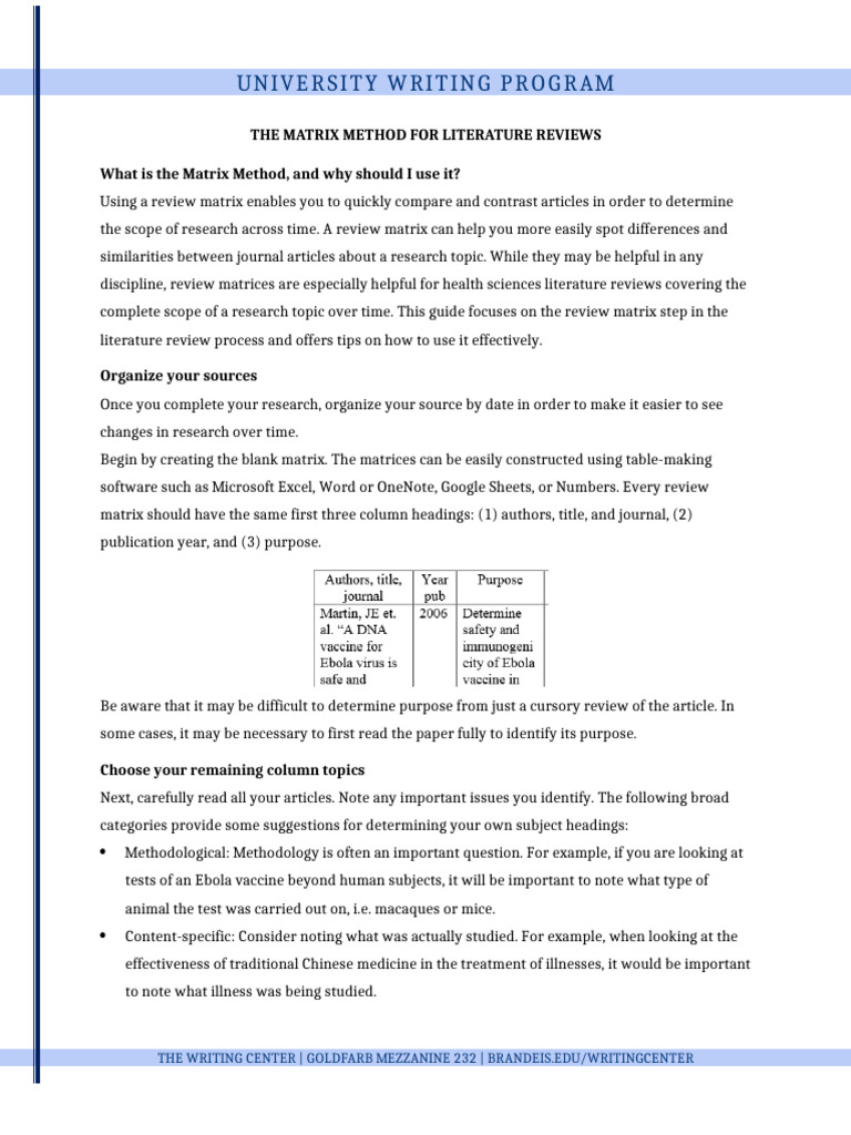 Matrix Method For Literature Reviews | PDF | Matrix (Mathematics)