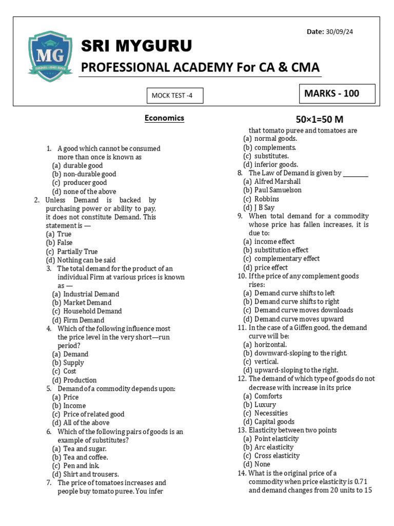 Mock Test 4 30-09-24 | PDF