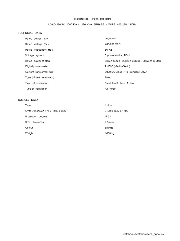 Load Bank (New 1000 KW) | PDF