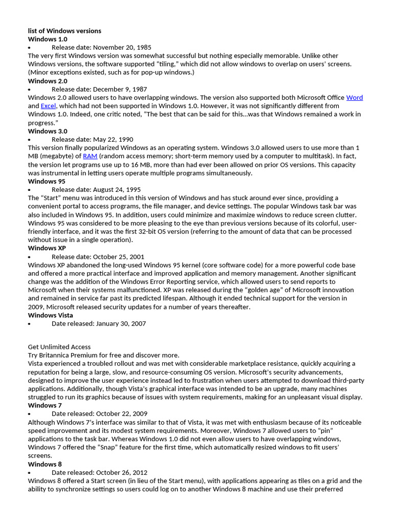 Windows Operating System Versions List | PDF | Microsoft Windows ...
