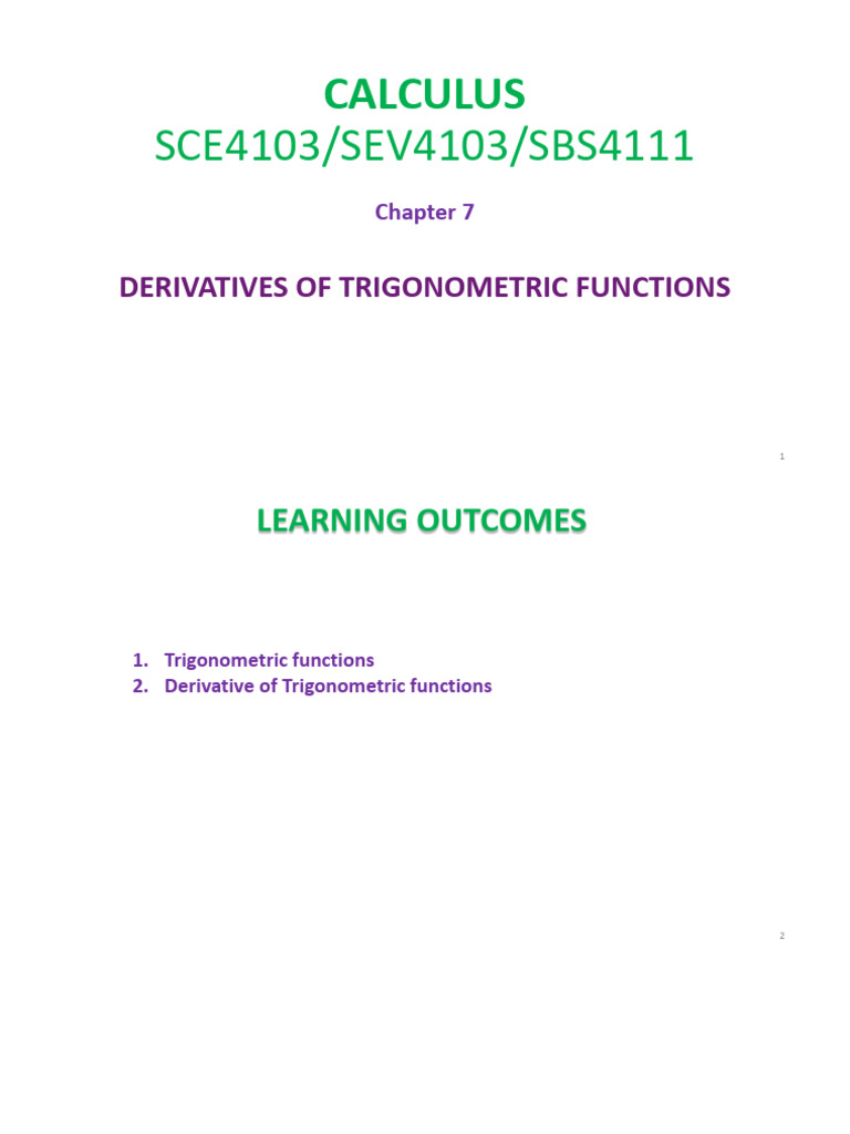 Chapter 7 Derivatives of Trigonometric Functions | PDF