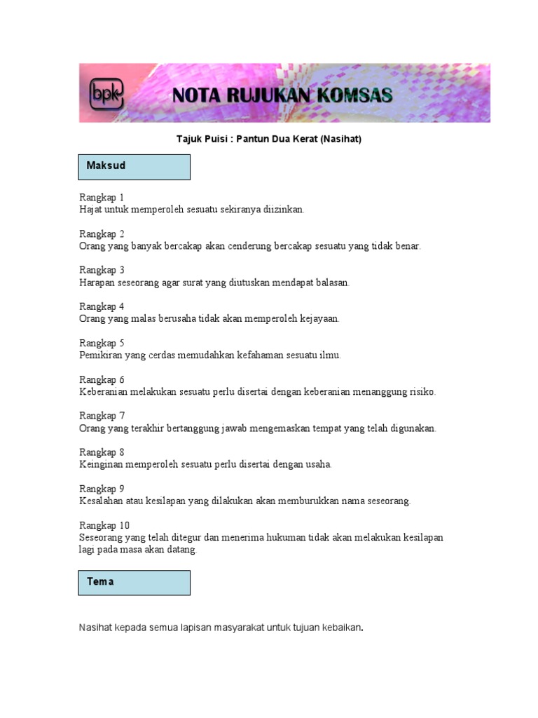 Puisi Tradisional Pantun Dua Kerat Nasihat Pdf