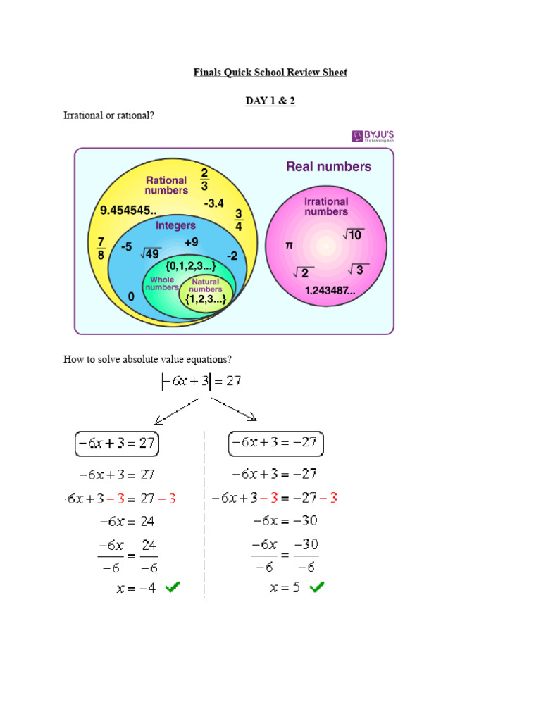 Finals Quick School Review Sheet | PDF