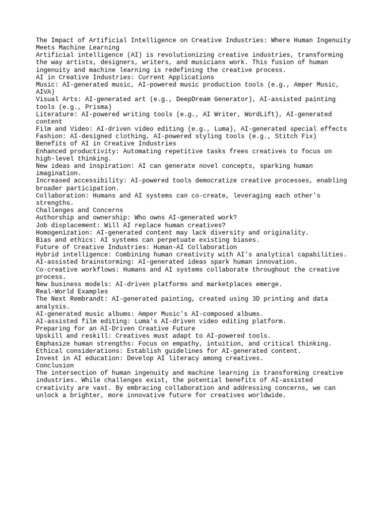 The Impact of Artificial Intelligence On Creative Industries | PDF