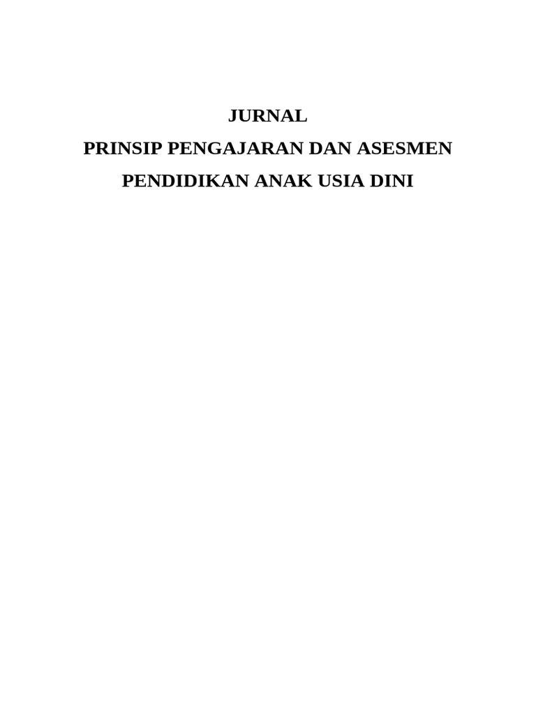 Jurnal Prinsip Pengajaran Dan Asesmen Pendidikan Anak Usia Dini | PDF