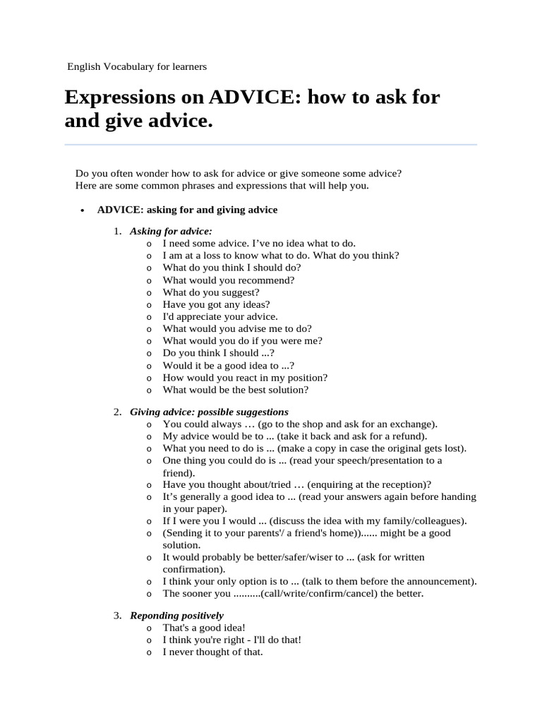 Advice Lesson 2 Pdf