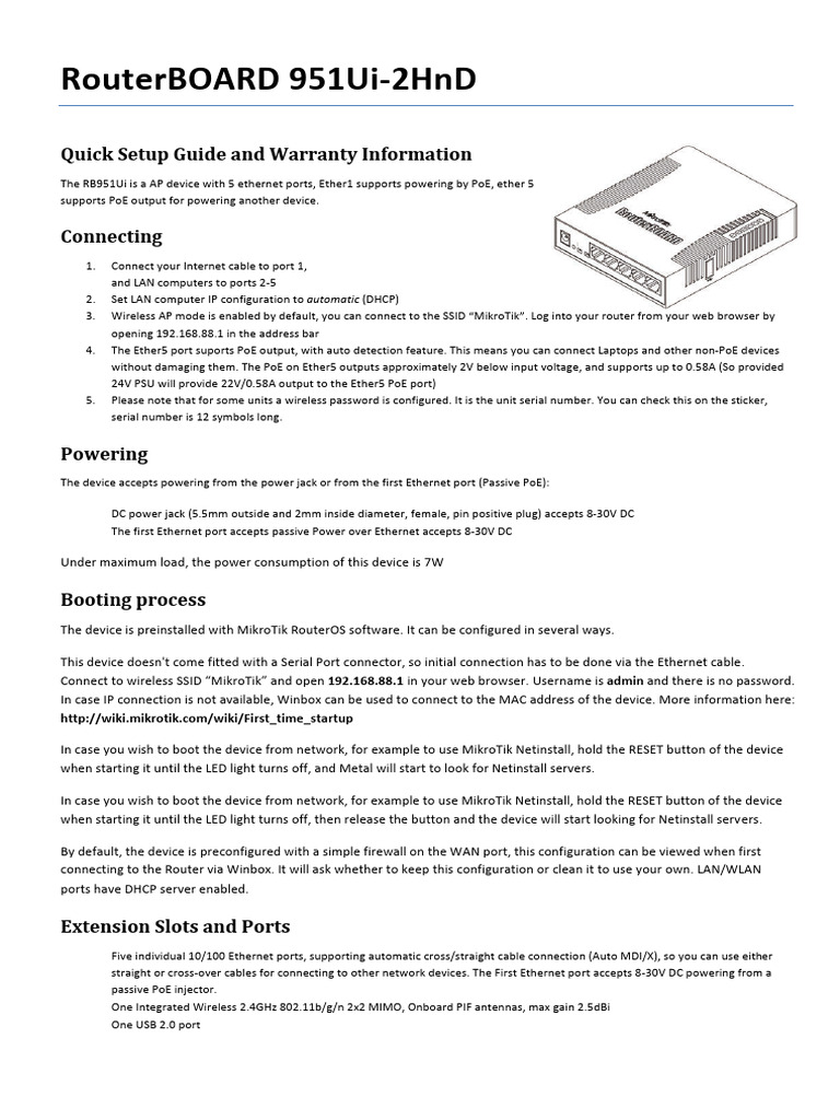 mikrotik routerboard 951ui 2hnd default ip