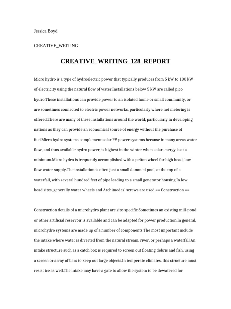 Creative Writing 128 Report | PDF