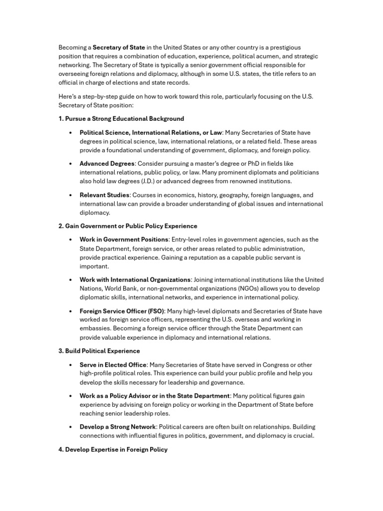 Pathway to Becoming a Secretary of State | PDF | United States ...