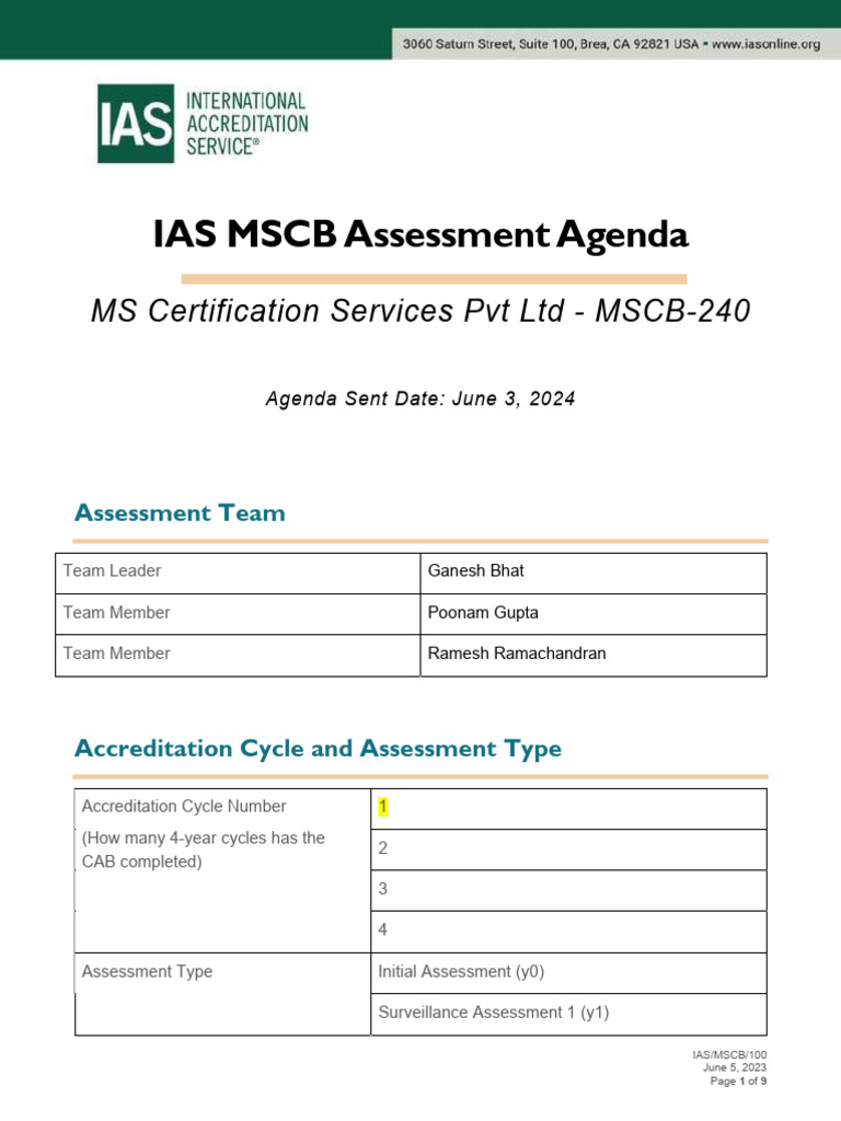 Ias - MSCB - 100 - Ias MSCB Assessment Agenda - Mscb-240 Sur 2024 | PDF