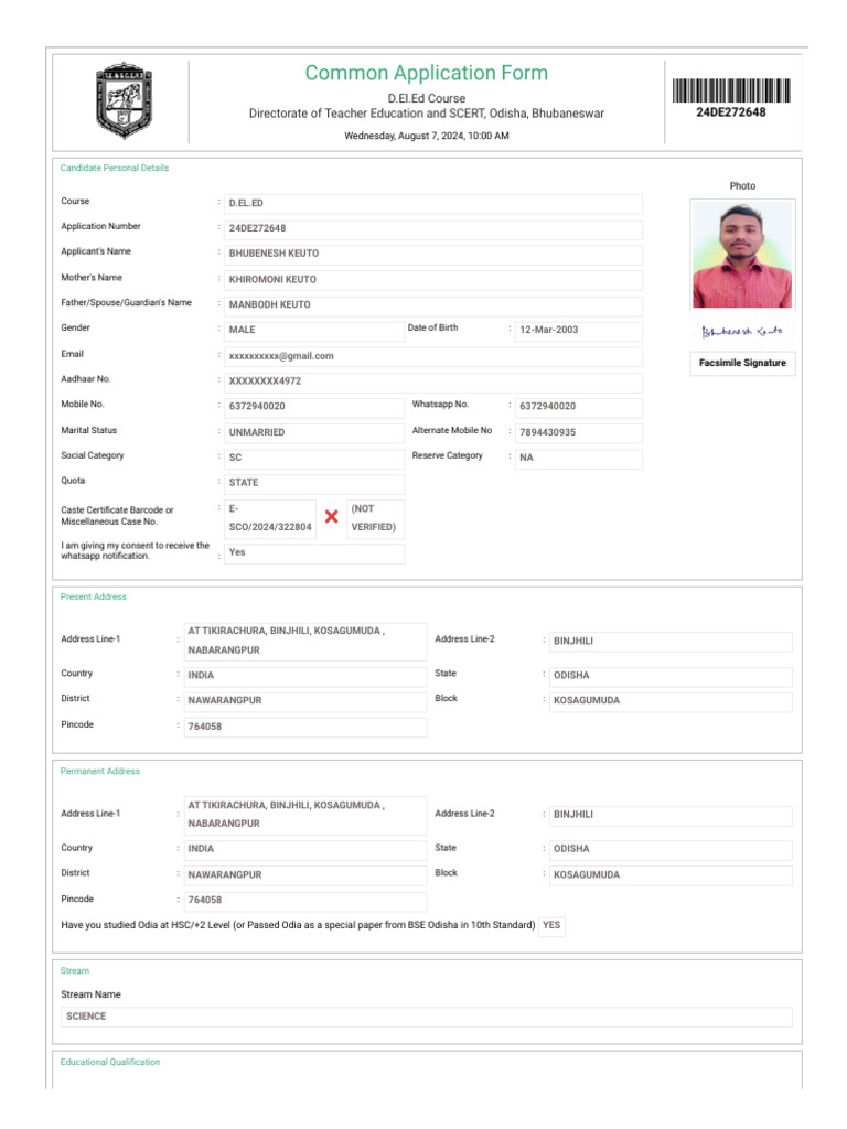 D.El.Ed Application Form | PDF