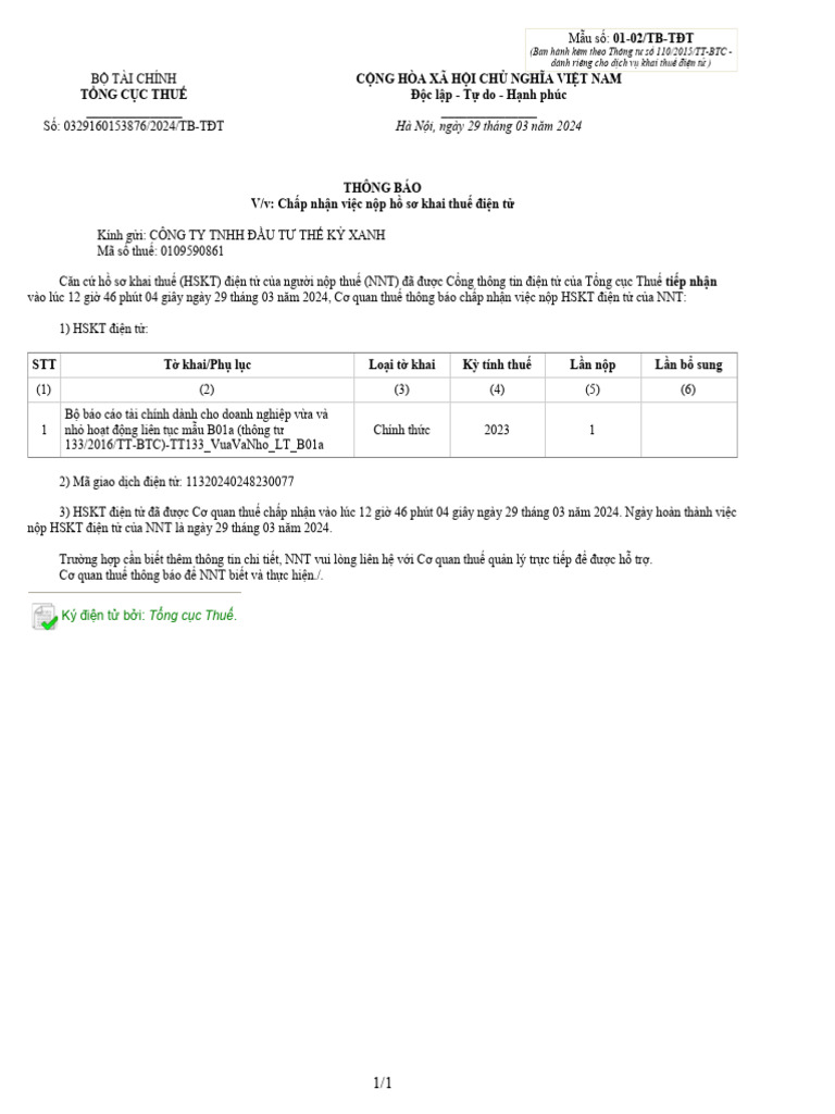TBCN BCTC Thue 2023 | PDF