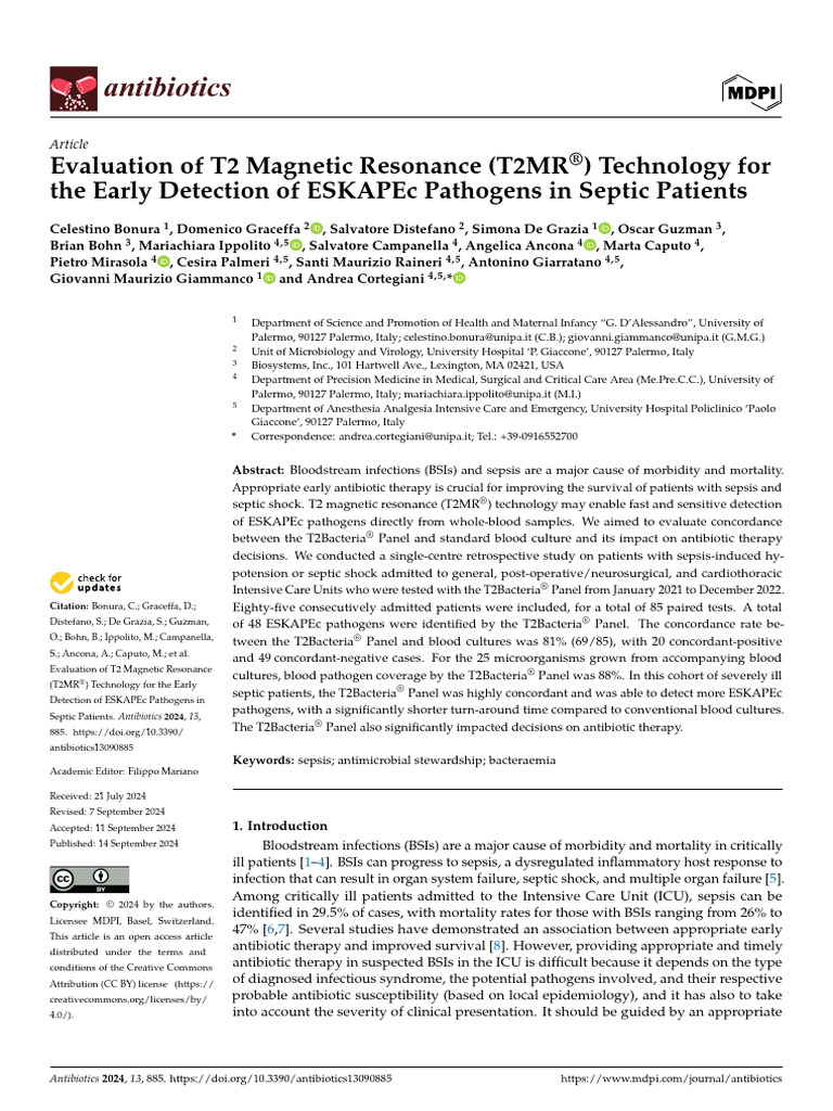 Evaluation of T2 Magnetic Resonance (T2MR ®) Technology For The Early ...