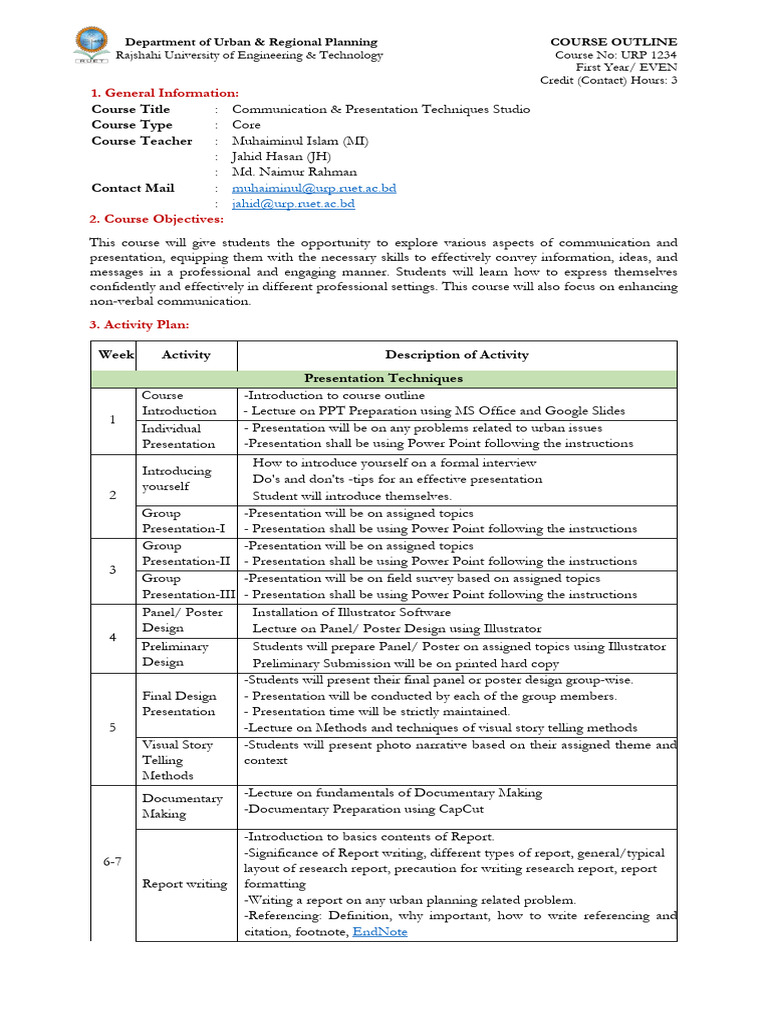 URP 1234 Course Outline PDF | PDF