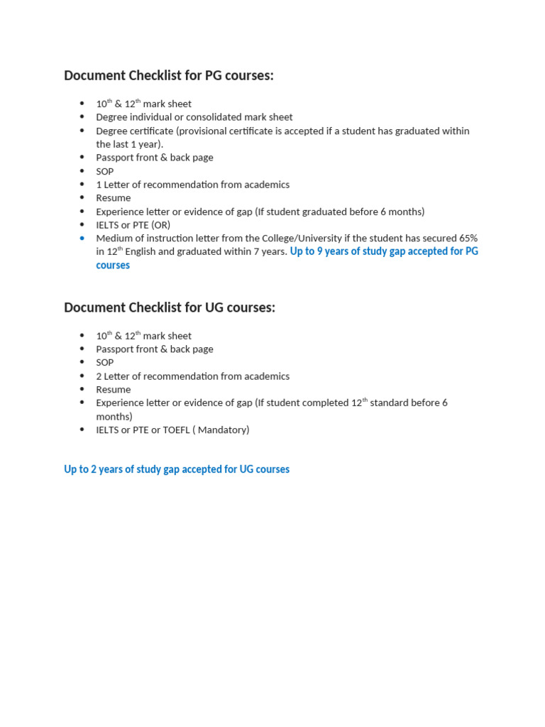 Document Checklist | PDF