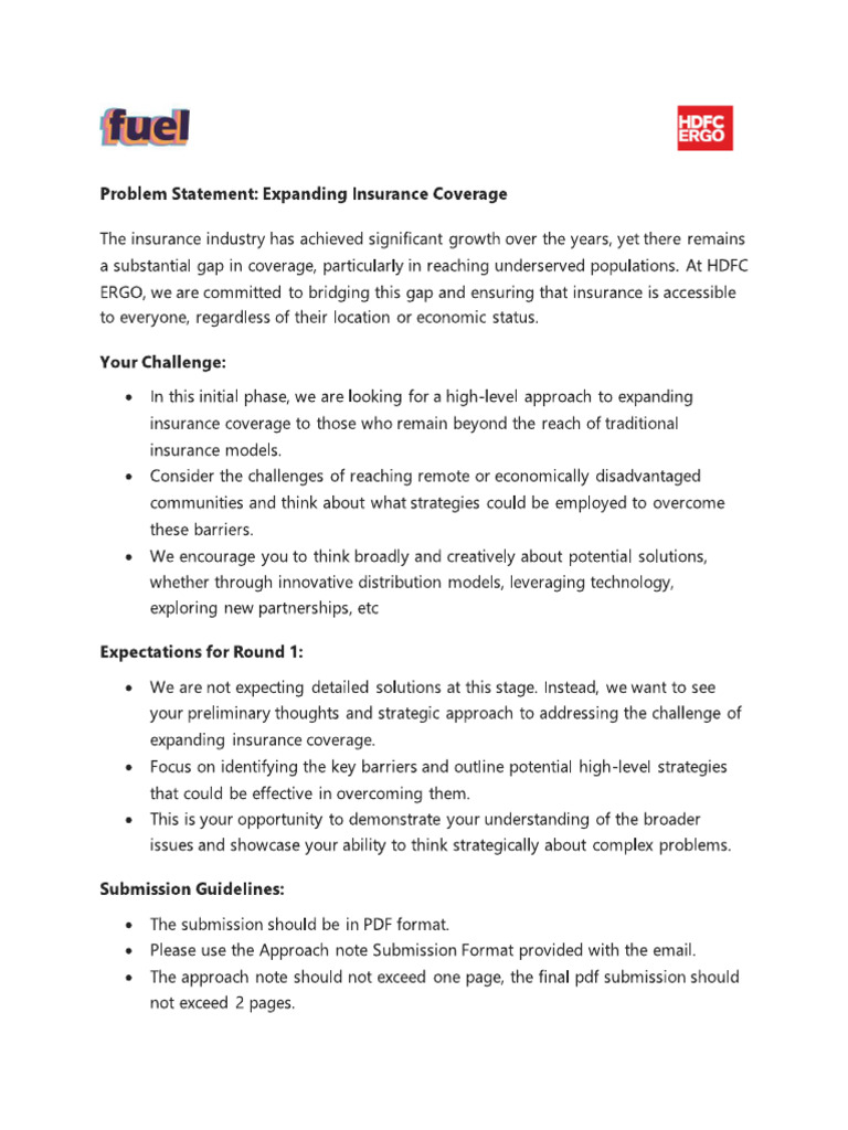 Round 1-Problem Statement, InSURETHON 1.0-FUEL 2025 | PDF