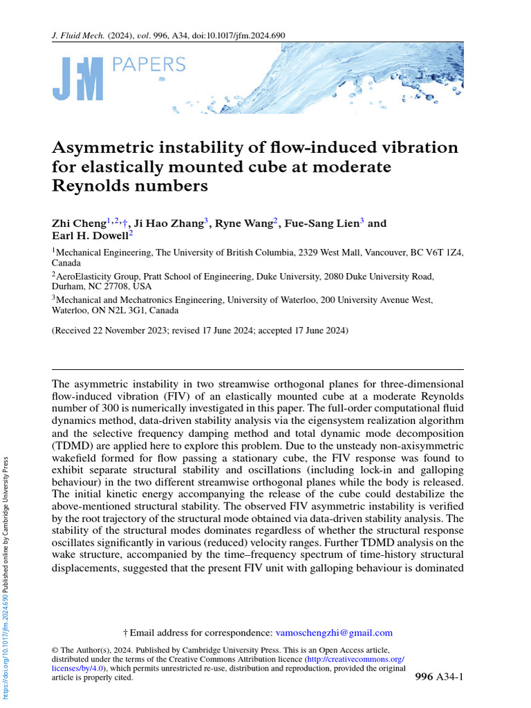 Asymmetric Instability of Flow Induced Vibration For Elastically ...