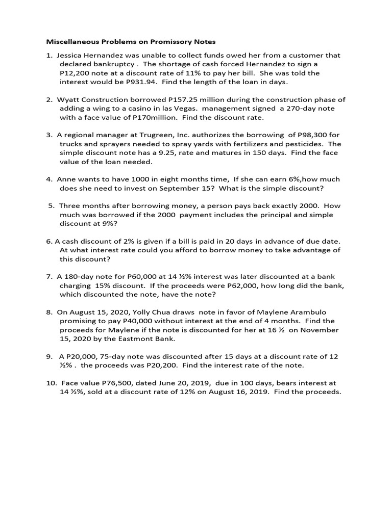 Miscellaneous Problems On Promissory Notes | PDF