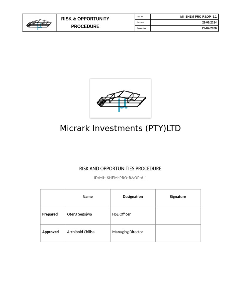 6.1.1 Risk & Oppotunities Procedure | PDF